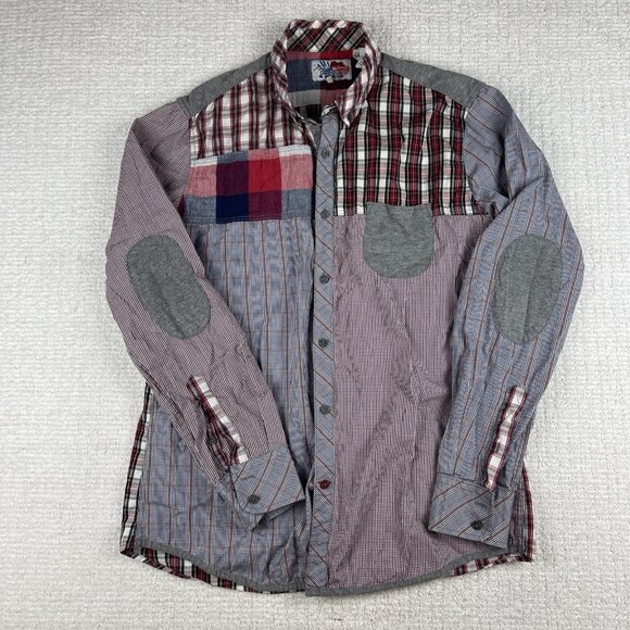 Desigual Mens Shirt Multicolor Patchworks Pattern Pockets Elbow Patches Size L - Picture 1 of 16